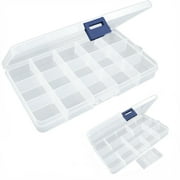 Tackle Box Small Fishing Box Organizer, Fishing Tackle Tray Box, 15 Compartments, Tackle Tray Clear Plastic Storage Box with Dividers Sorting Snackle Box, Storage Case Organizer