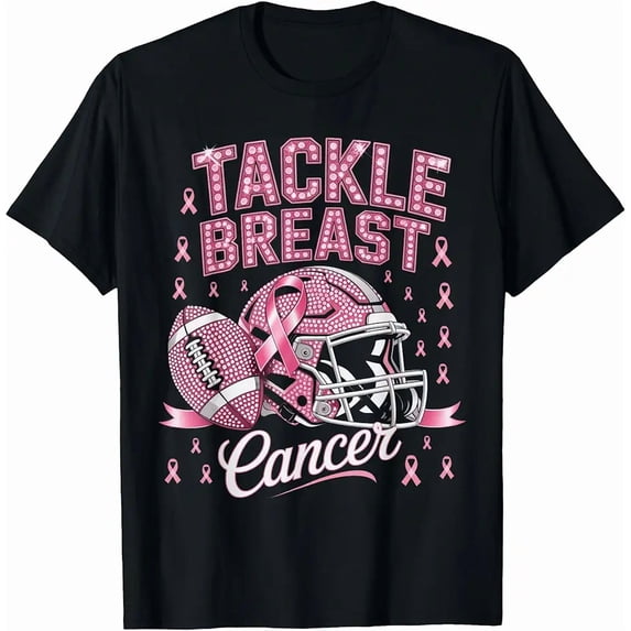 Tackle Breast Cancer Awareness American Football Pink Ribbon T-Shirt