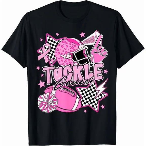 Tackle Breast Cancer Awareness American Football Pink Ribbon T-Shirt