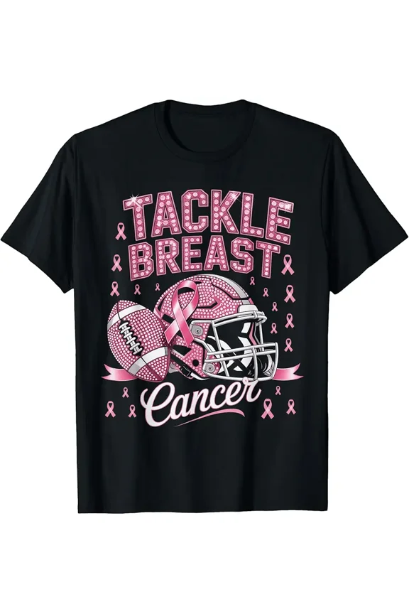 Tackle Breast Cancer Awareness American Football Pink Ribbon T-Shirt