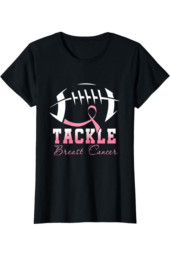 Tackle Breast Cancer Awareness Football Pink Ribbon T-Shirt