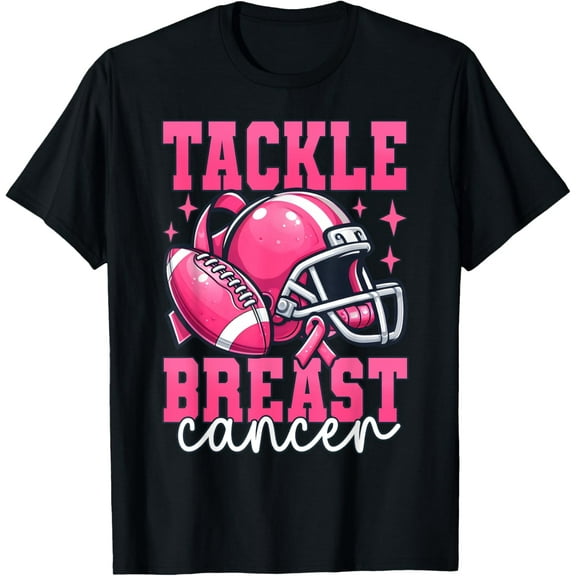 Tackle Breast Cancer Awareness Football Pink Ribbon Women T-Shirt