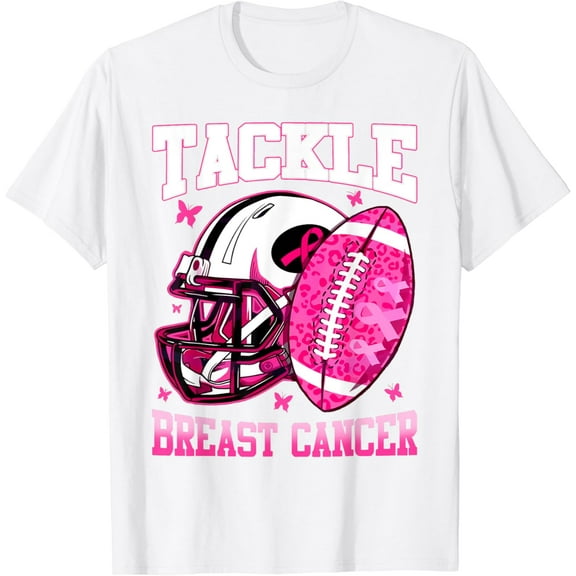 Tackle Breast Cancer Awareness Pink Ribbon Football T-Shirt100% cotton