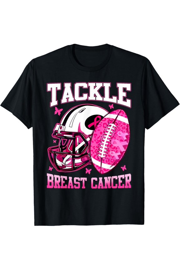 Tackle Breast Cancer Awareness Pink Ribbon Football T-Shirt