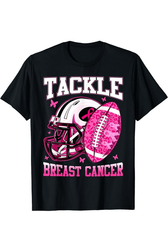 Tackle Breast Cancer Awareness Pink Ribbon Football T-Shirt