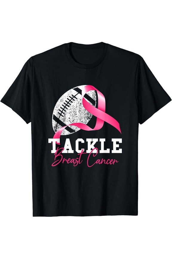 Tackle Breast Cancer Football Survivor Pink Ribbon Awareness T-Shirt