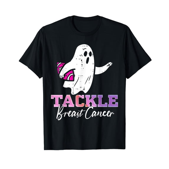 Tackle Breast Cancer Ghost Football Pink Halloween T-Shirt
