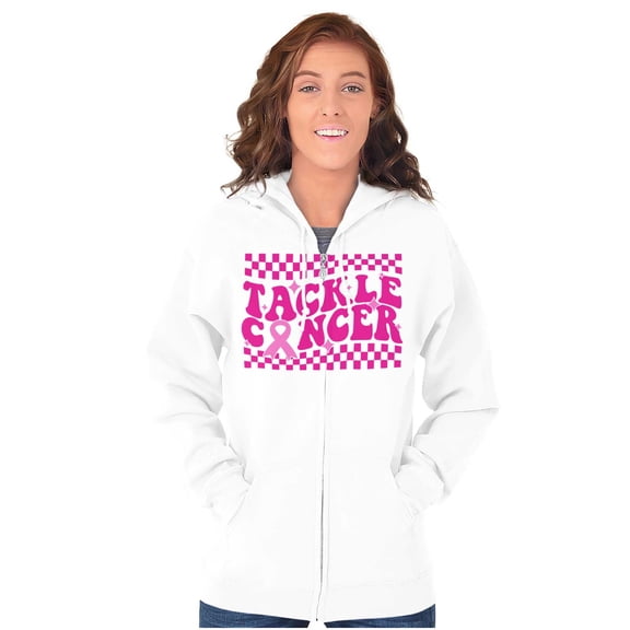 Tackle Breast Cancer Pink Ribbon Womens Plus Size Graphic Zipper Hoodie Brisco Brands 5X