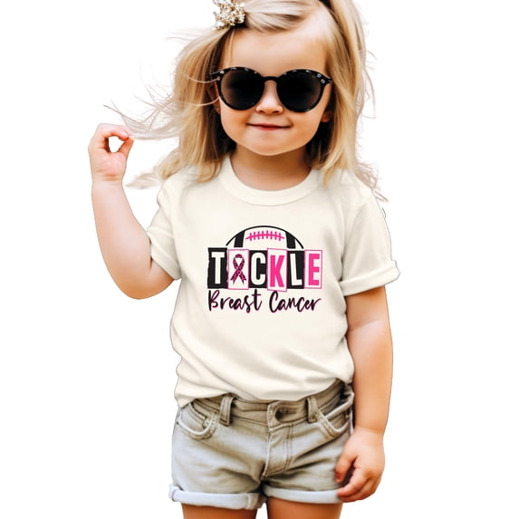 Tackle Breast Cancer Shirt for Women, Teens & Kids Pink Ribbon Football Game Day Tee Natural Shirt Youth Medium