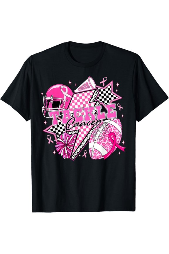 Tackle Cancer Football Pink Ribbon Cheer Breast Cancer Aware T-Shirt