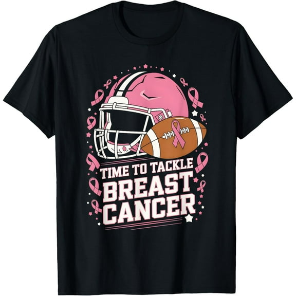 Tackle Football Breast Cancer Awareness Pink Ribbon Boys Kid T-Shirt