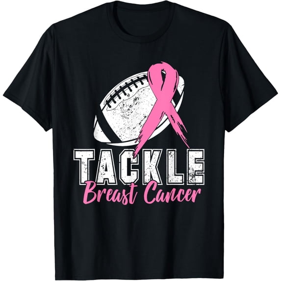 Tackle Football Pink Ribbon Breast Cancer Awareness Boys Kid Funny Creative Graphic T-Shirt