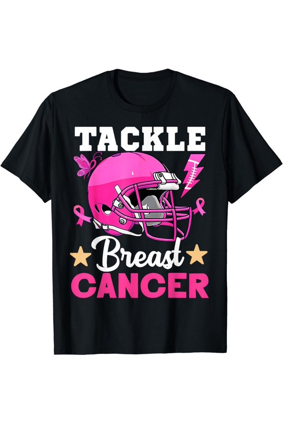 Tackle Football Pink Ribbon Hippie Breast Cancer Awareness T-Shirt