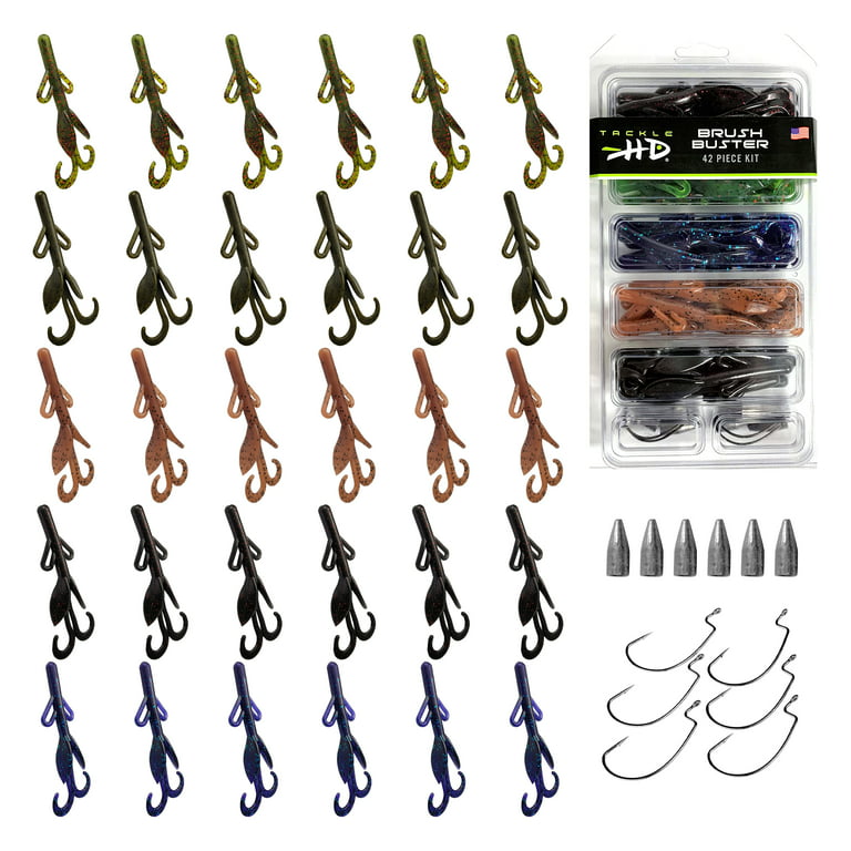 Tackle HD Brush Buster 42-Piece Bass Fishing Soft Plastic Lure Kit with  Hooks and Weights 
