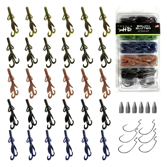 Tackle HD Brush Buster 42-Piece Bass Fishing Soft Plastic Lure Kit with Hooks and Weights