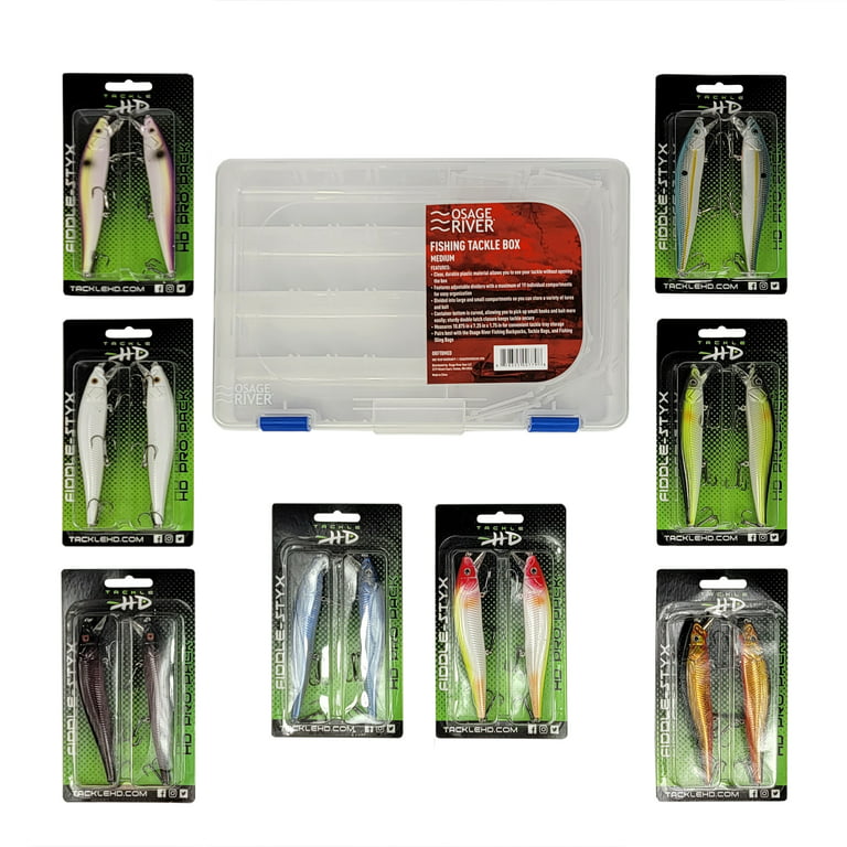 Tackle HD Pro Jerkbait Bundle, Tackle Box for Bass, 8 2-Pack Lures with  Medium Storage Box, Ayu, Black Shad, Clown, French Pearl, Gold OB Black  Back, Pro Blue, Sexy Shad, Tackle Rock