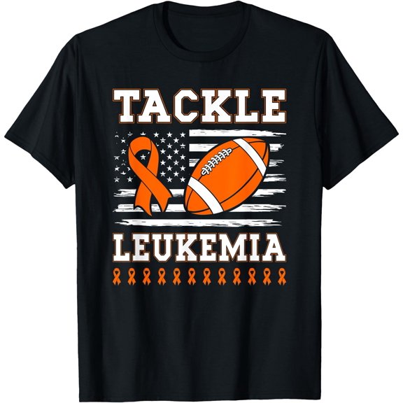 Tackle Leukemia US Flag Orange Ribbon Football T-Shirt
