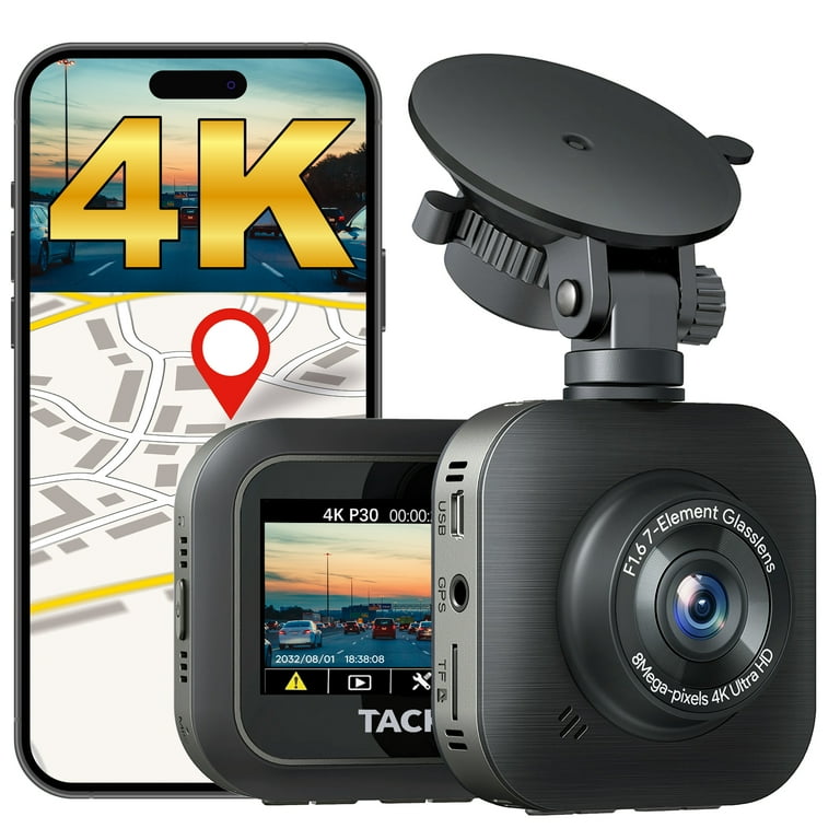Naipo 4K Dash Camera, 170° Wide Angle, WiFi, GPS, Emergency