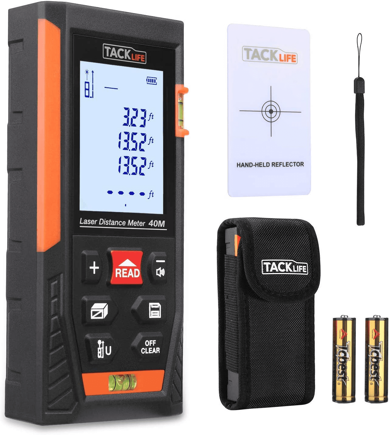 Tacklife HD40 Classic Laser Measure 131Ft M In Ft Mute Laser Distance Meter Backlit LCD and Pythagorean Mode Measure Distance Area and Volume