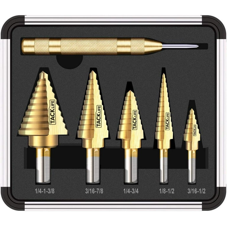 Tacklife Step Drill Bit Set With Automatic Center Punch Total 50 Sizes PDH06A