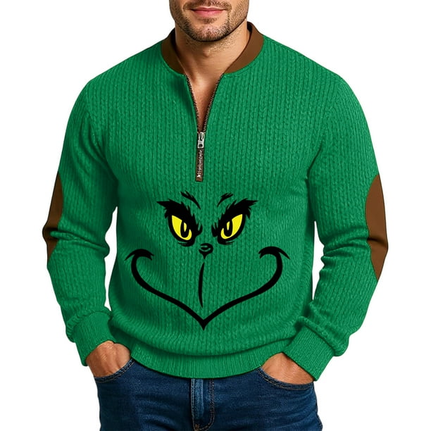 Men's Grumpy Grinch Christmas Jumper Half-Zip