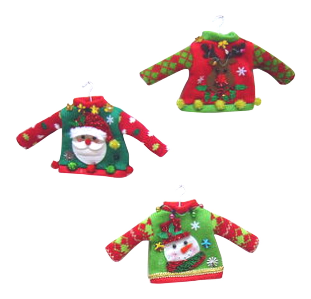 Festive Tacky Sweater Christmas Ornaments Set of 3