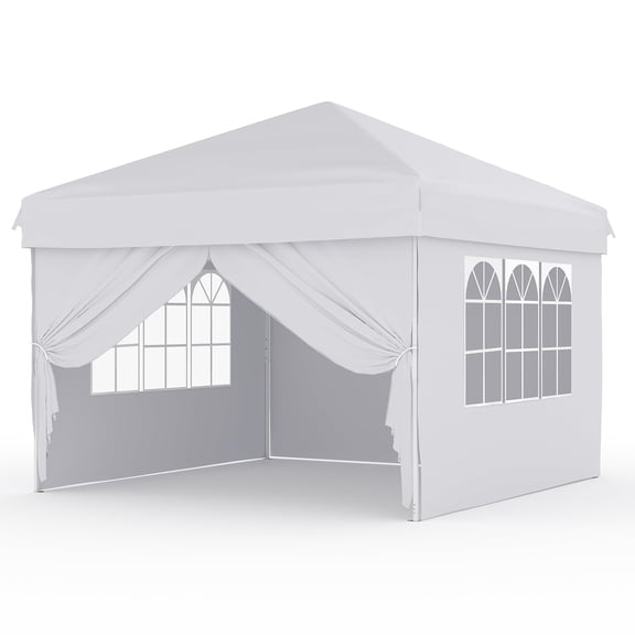 TacleeKii 10x10 FT Pop-Up Canopy Gazebo UPF 50+ Portable Shelter with Carry Bag, Steel Frame, for Patio Backyard Camping, White