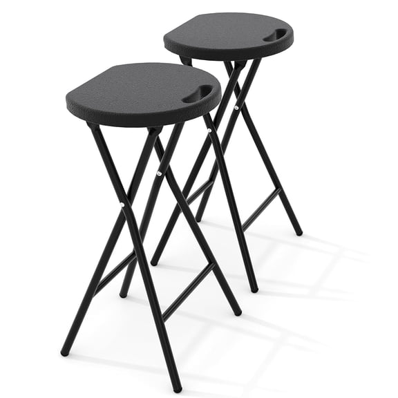 TacleeKii 2 Pack 24" Folding Stool with Handle, Folding Bar Chair with Safety Lock, for Outdoor Indoor, Assembly Free, Black