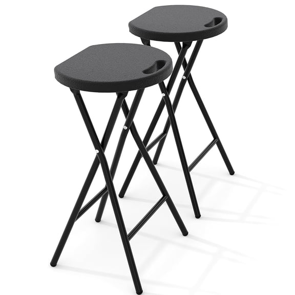 TacleeKii 2 Pack 28" Folding Stool with Handle, Folding Bar Chair with Safety Lock, for Outdoor Indoor, Assembly Free, Black