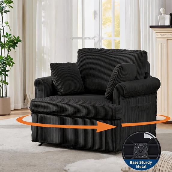 TacleeKii 360 °Swivel Accent Chair with 2 Pillows, Upholstered Single Sofa Chair for Living Room Bedroom, Black
