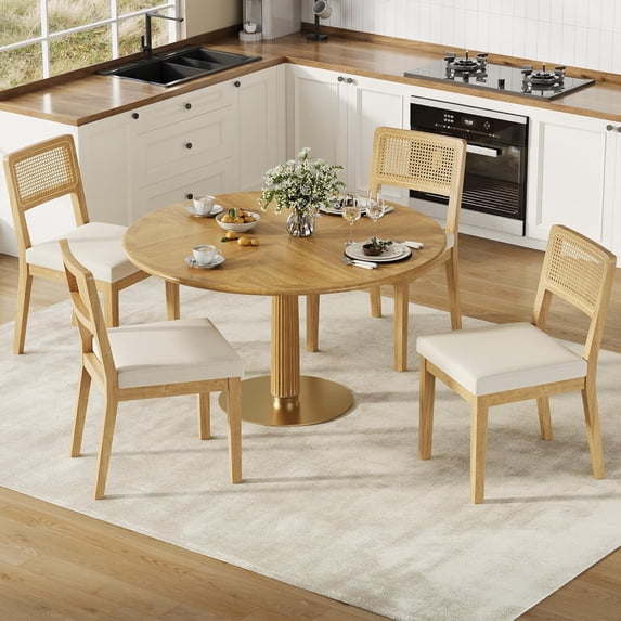 TacleeKii 4 Pack Rattan Dining Chairs, Armless Kitchen Side Chairs with Padded Seat, for Dining Room, Natural