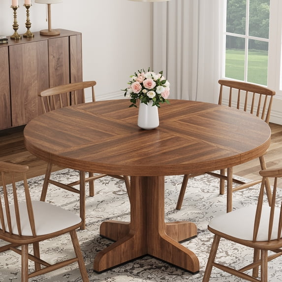 TacleeKii 47" Kitchen Table for 4-6 People, Round Dining Room Table for Kitchen, Dining Room,Walnut