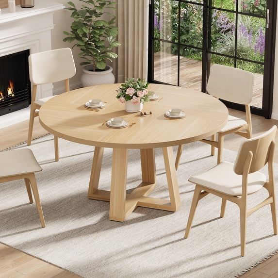 TacleeKii 47" Round Dining Table for 4-6 People, Farmhouse Circle Kitchen Table, for Dining Room, Living Room, Natural