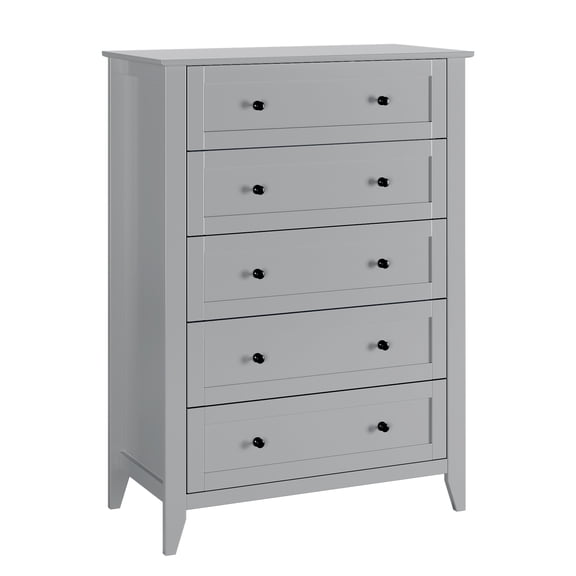 TacleeKii 5-Drawer Dresser Tall Storage Chest for Bedroom, Engineered Wood with Anti-Tip Safety, Grey