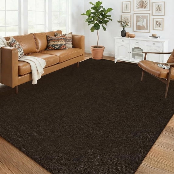 TacleeKii 5' x 7' Washable Area Rug, Textured Woven Non Slip Low Pile Carpet, Stain Resistant Non Shedding Floor Mat, for Living Room Dining Room, Brown