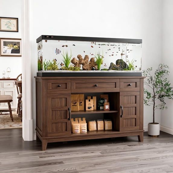 TacleeKii 55-75 Gallon Aquarium Stand - 1400 lbs Capacity, Brown Finish