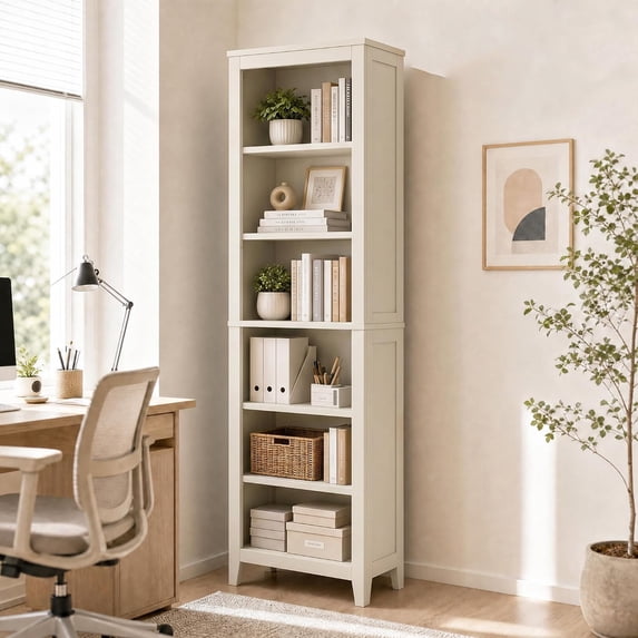 TacleeKii 6-Tier Bookshelf, Freestanding Bookcase with Open Shelves and Anti-Tip Design, Beige