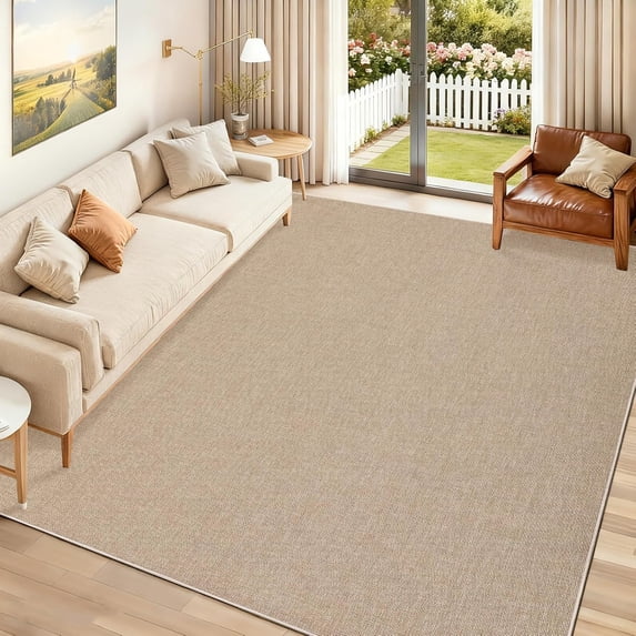 TacleeKii 6' x 9' Washable Area Rug, Textured Woven Non Slip Low Pile Carpet, Stain Resistant Non Shedding Floor Mat, for Living Room Dining Room, Beige