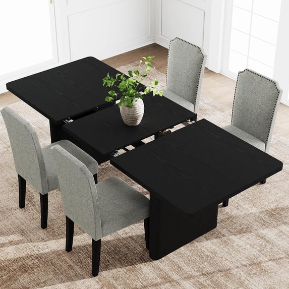 TacleeKii 63"-82.7" Extendable Dining Table for 6-10 People, Farmhouse Kitchen Table, Black