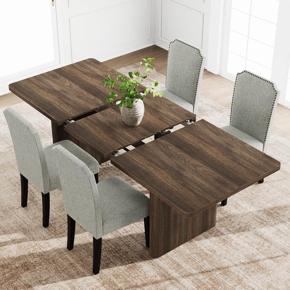TacleeKii 63"-82.7" Extendable Dining Table for 6-10 People, Farmhouse Kitchen Table, Dark Walnut