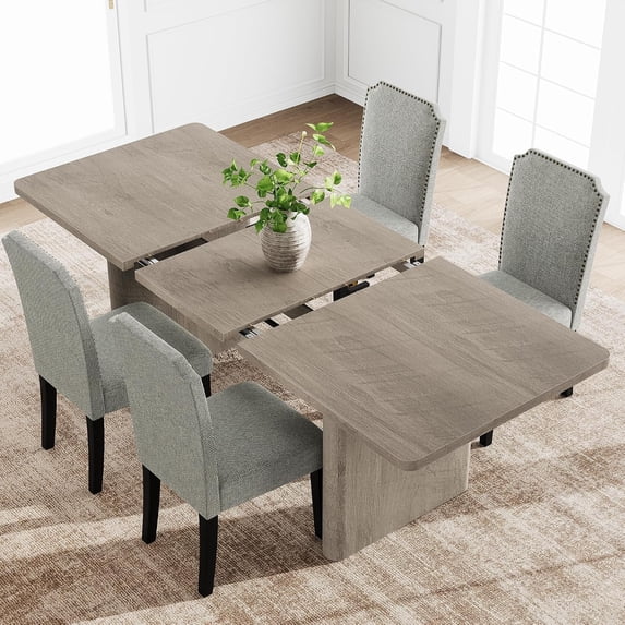 TacleeKii 63"-82.7" Extendable Dining Table for 6-10 People, Farmhouse Kitchen Table, Gray