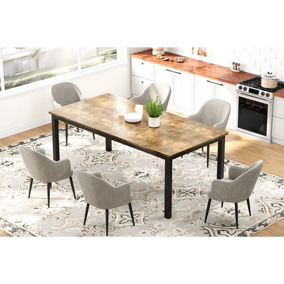 TacleeKii 71" Industrial Dining Table for 6-8 People, Wooden Rectangle Kitchen Table with Metal Legs, for Dining Room, Living Room, Brown