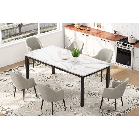 TacleeKii 71" Industrial Dining Table for 6-8 People, Wooden Rectangle Kitchen Table with Metal Legs, for Dining Room, Living Room, White&Black