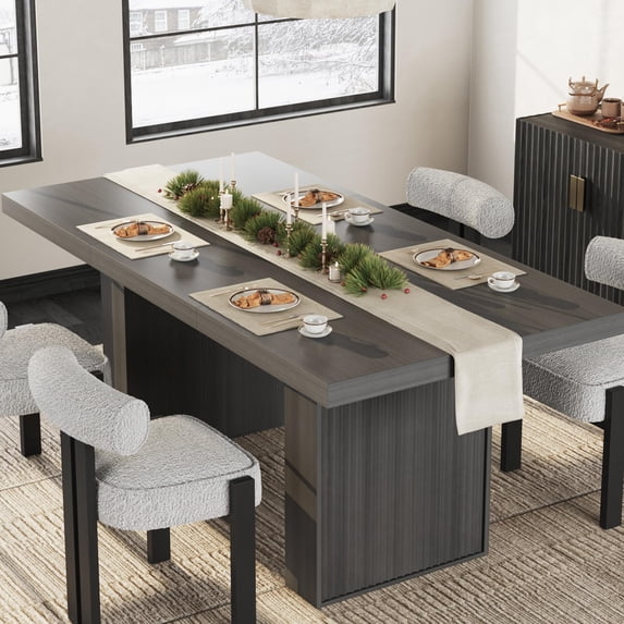 TacleeKii 71'' Modern Dining Table for 6-8, Wood Rectangular Kitchen Table, Fluted Legs, Integrated Storage, for Dining Room or Kitchen,
Dark Gray