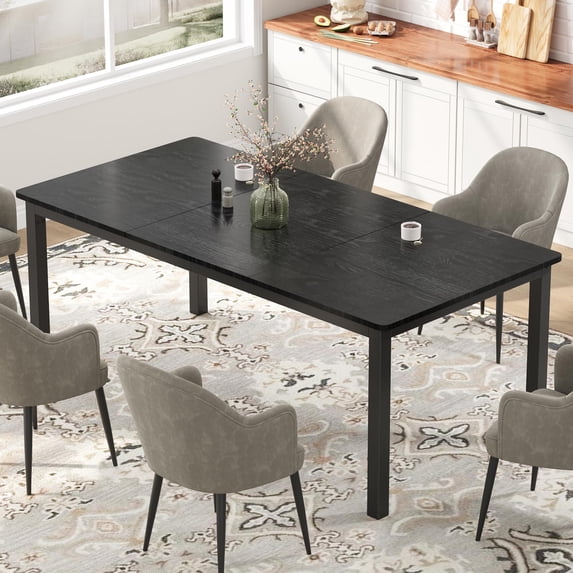 TacleeKii 79" Industrial Dining Table for 6-8 People, Wooden Rectangle Kitchen Table with Metal Legs, for Dining Room, Living Room, Black