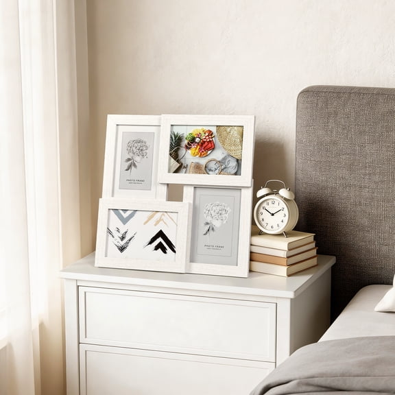 TacleeKii Collage Picture Frame 4x6 Photos, 4 Slots, HD Glass, Wall & Tabletop, Home Decor, White
