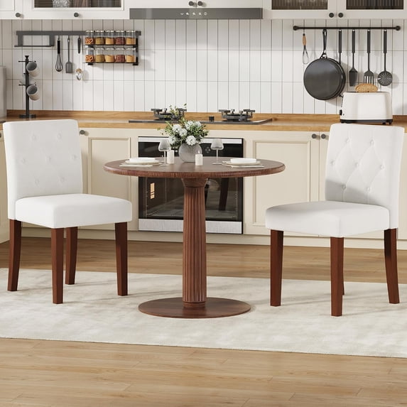 TacleeKii Dining Chairs Set of 2, Cotton Linen Upholstery, for Dining Room, White