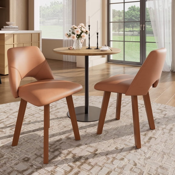 TacleeKii Dining Chairs Set of 2, PU Leather Upholstered Kitchen Chairs, for Dining Room, Kitchen Room, Brown