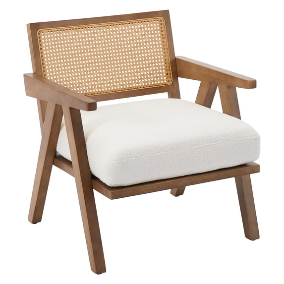 TacleeKii Mid-Century Rattan Chair, High Back Accent Armchair, 300lb Capacity, Beige