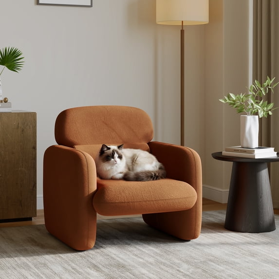TacleeKii Modern Accent Chair, Chenille Upholstered Armchairs with Lumbar Support, for Living Room, Brown